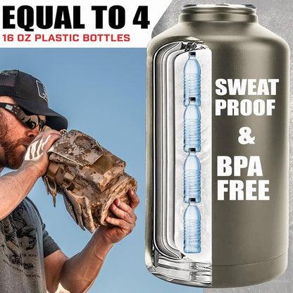 Iron Infidel Battle Bottle - Insulated 64 oz Tactical Stainless Steel Water Jug with Handle | Rugged Gym Bottle (MARPAT)