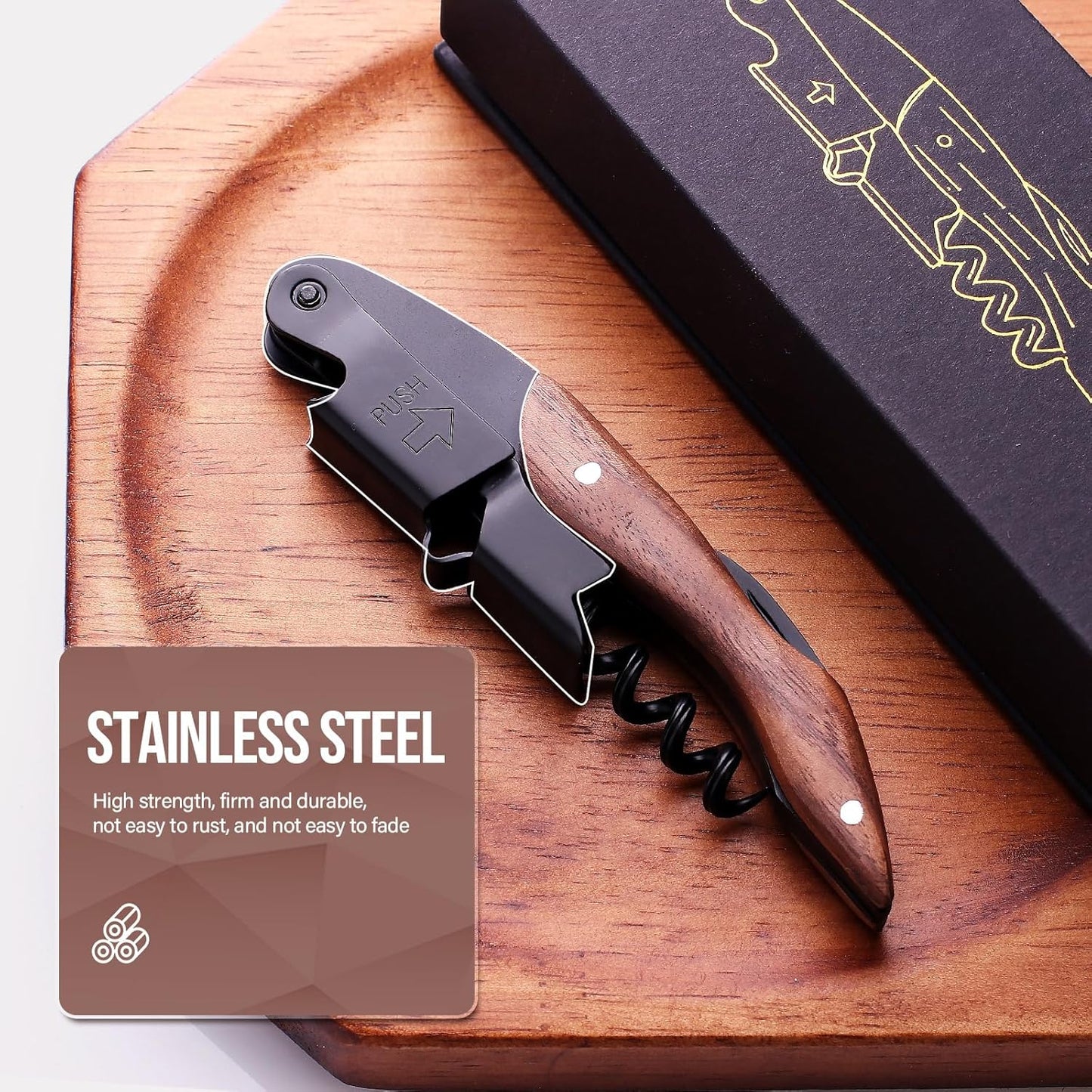 wine opener Professional Corkscrews for Wine Bottles w/Foil Cutter and Cap Remover - Manual Wine Key for Servers, Waiters, Bartenders and Home Use - Classic Rosewood