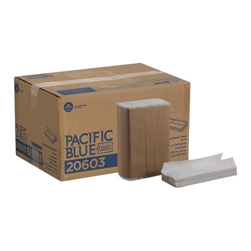 Pacific Blue Basic‚ C-Fold Paper Towels by GP PRO, White, 20603, 240 Towels per Pack, 10 Packs