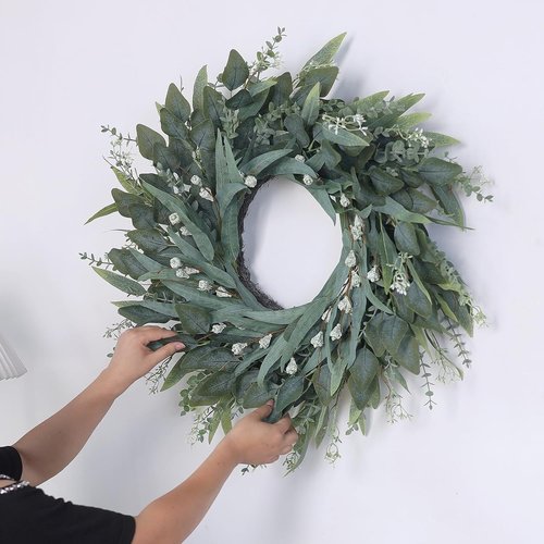 Eucalyptus Wreath - 26" Large Artificial Greenery for Front Door | All-Season Home Decor (Green)