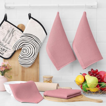 Homaxy 100% Cotton Dish Cloths - Ultra Soft & Absorbent Quick Drying Towels | 12x12 Inches, 8-Pack in Dried Rose