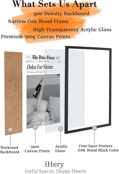 iHery Premium Natural Black Oak Wood Framed Wall Art - Dolce Far Niente Canvas Decor | 12x16in for Girly Dorm & Living Room