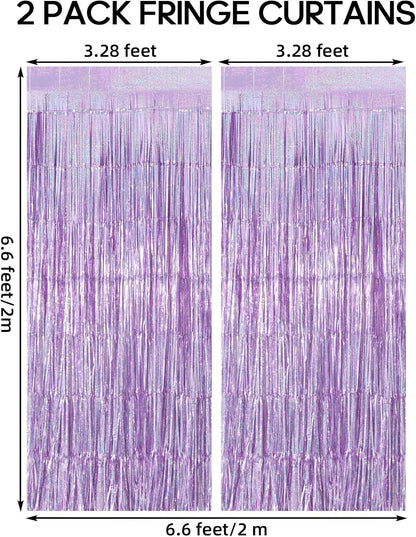 Skiennix Fringe Curtains - 2 Pack Foil Streamers for Birthday & Wedding Decor | Light Purple