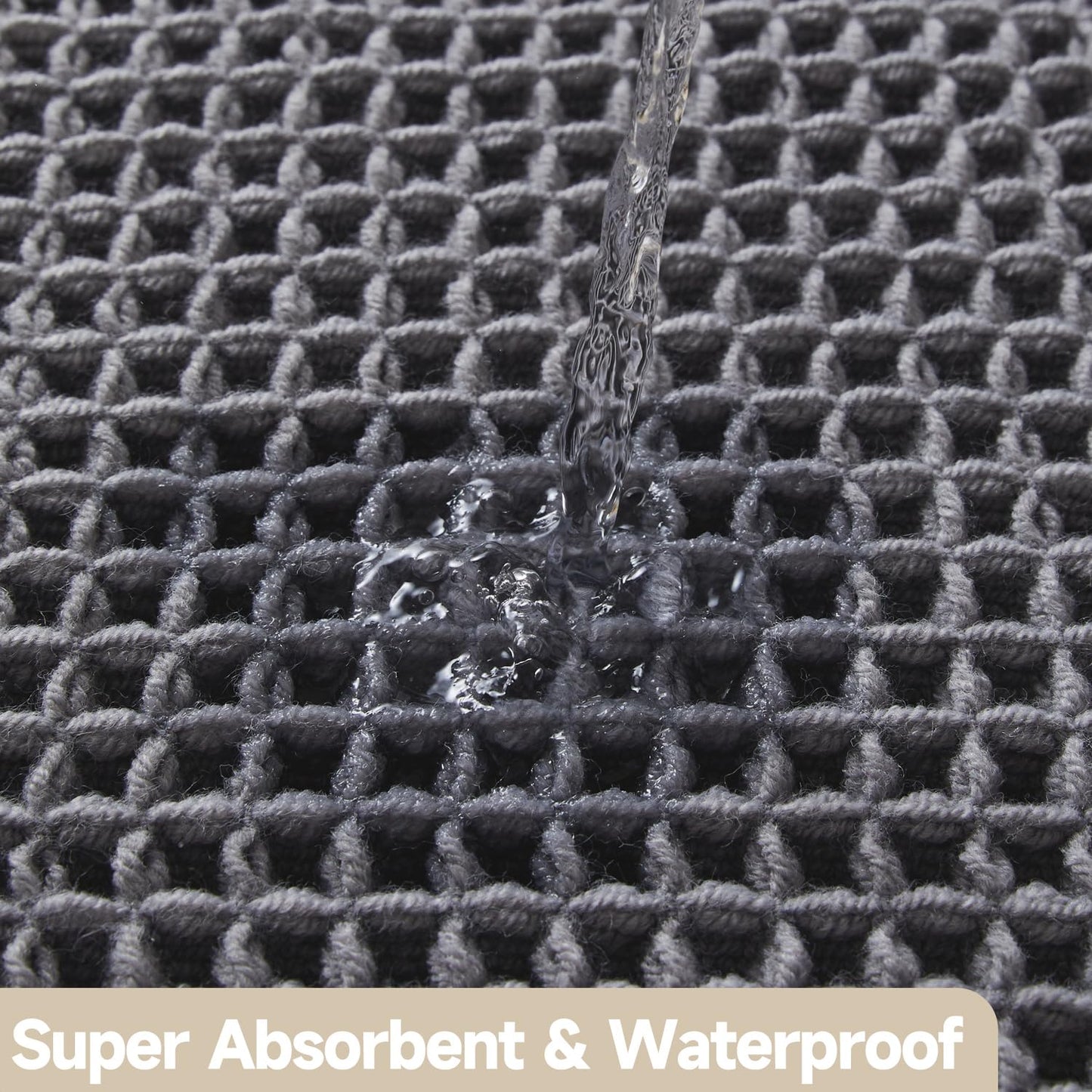 TYUU Waffle Bath Mat, Boho Bathroom Rugs Non Slip Washable Super Absorbent Quick Dry Bath Mat Farmhouse Bathroom Decor, 48"x24" Grey