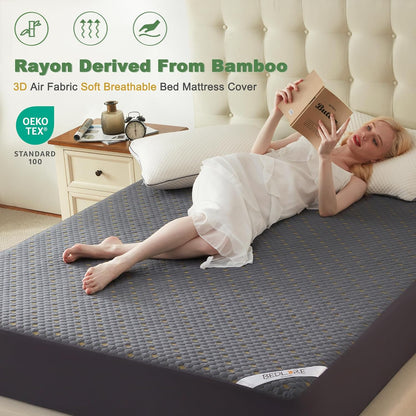 Skiennix Waterproof Mattress Protector - Twin Size Fitted Pad, Soft Breathable 3D Air Fabric, Noiseless & Washable - Carbon Gray