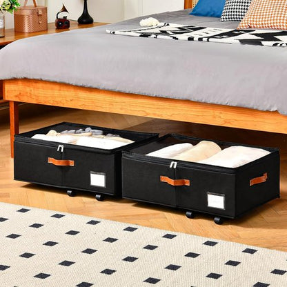 Freebat Under Bed Storage Organizer - Clear Lid Container with Wheels | 2-Pack for Clothes & Bedding