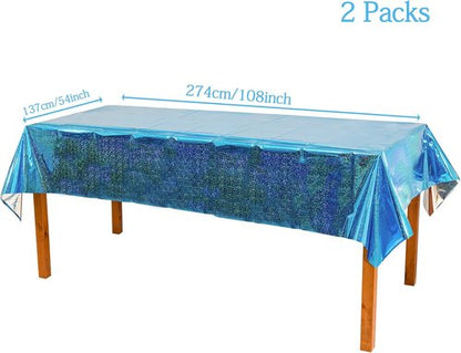 GREATRIL Blue Table Cover - Rectangle Tablecloth for Frozen & Ocean Theme Parties | 54" x 108" - 2 Packs