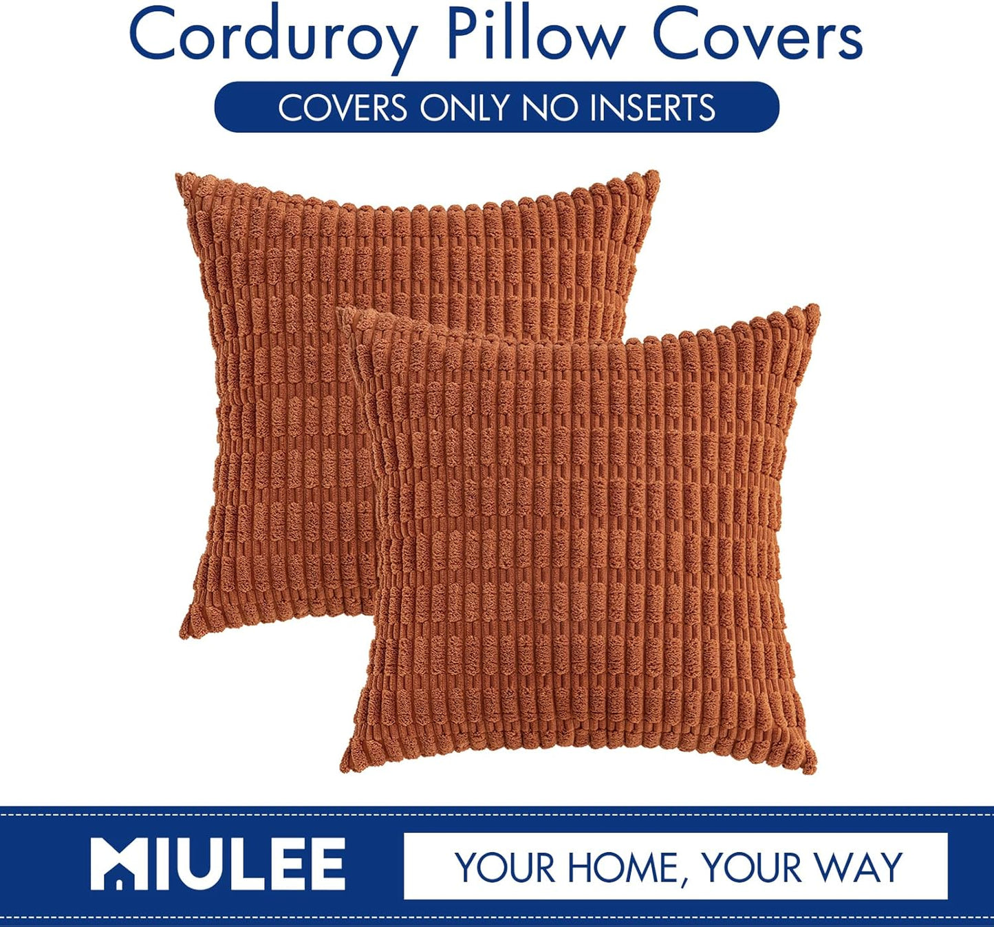 MIULEE Corduroy Throw Pillow Covers - Soft Boho Striped Design | 18x18 Inch for Modern Farmhouse Decor