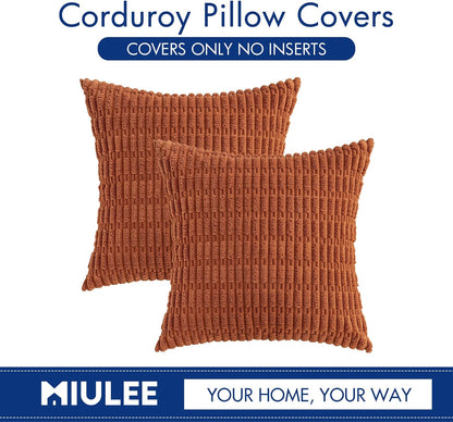 MIULEE Corduroy Throw Pillow Covers - Soft Boho Striped Design | 18x18 Inch for Modern Farmhouse Decor