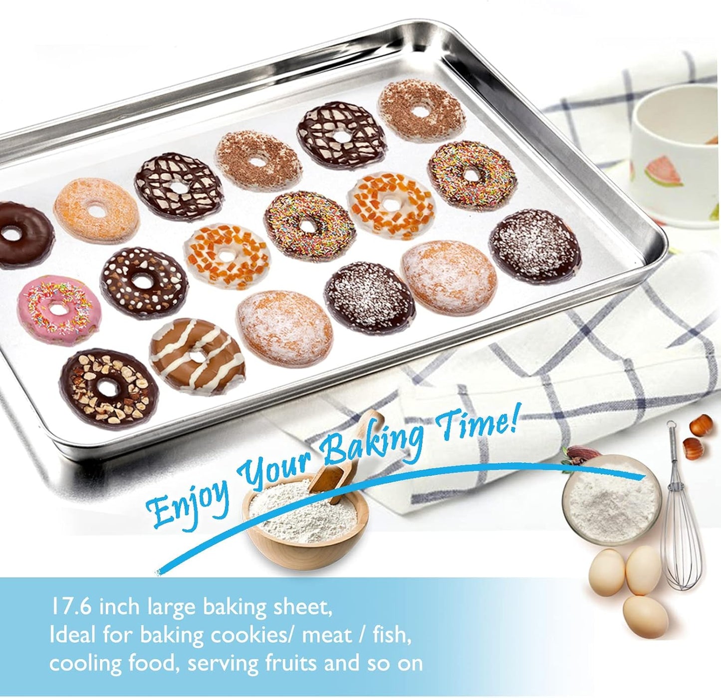 TeamFar Baking Sheet - Large Stainless Steel Cookie Tray Pan | 17.6’’ x 13’’ x 1’’, Non-Toxic & Dishwasher Safe