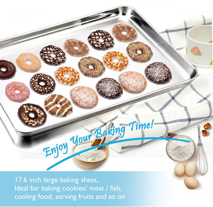 TeamFar Baking Sheet - Large Stainless Steel Cookie Tray Pan | 17.6’’ x 13’’ x 1’’, Non-Toxic & Dishwasher Safe