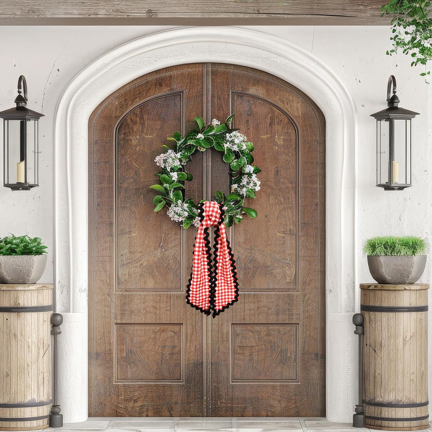 Red White Buffalo Plaid Wreath Sash by [Brand Name] - Satin Ribbon for Indoor/Outdoor Decor | 5.11 x 54.33 Inches