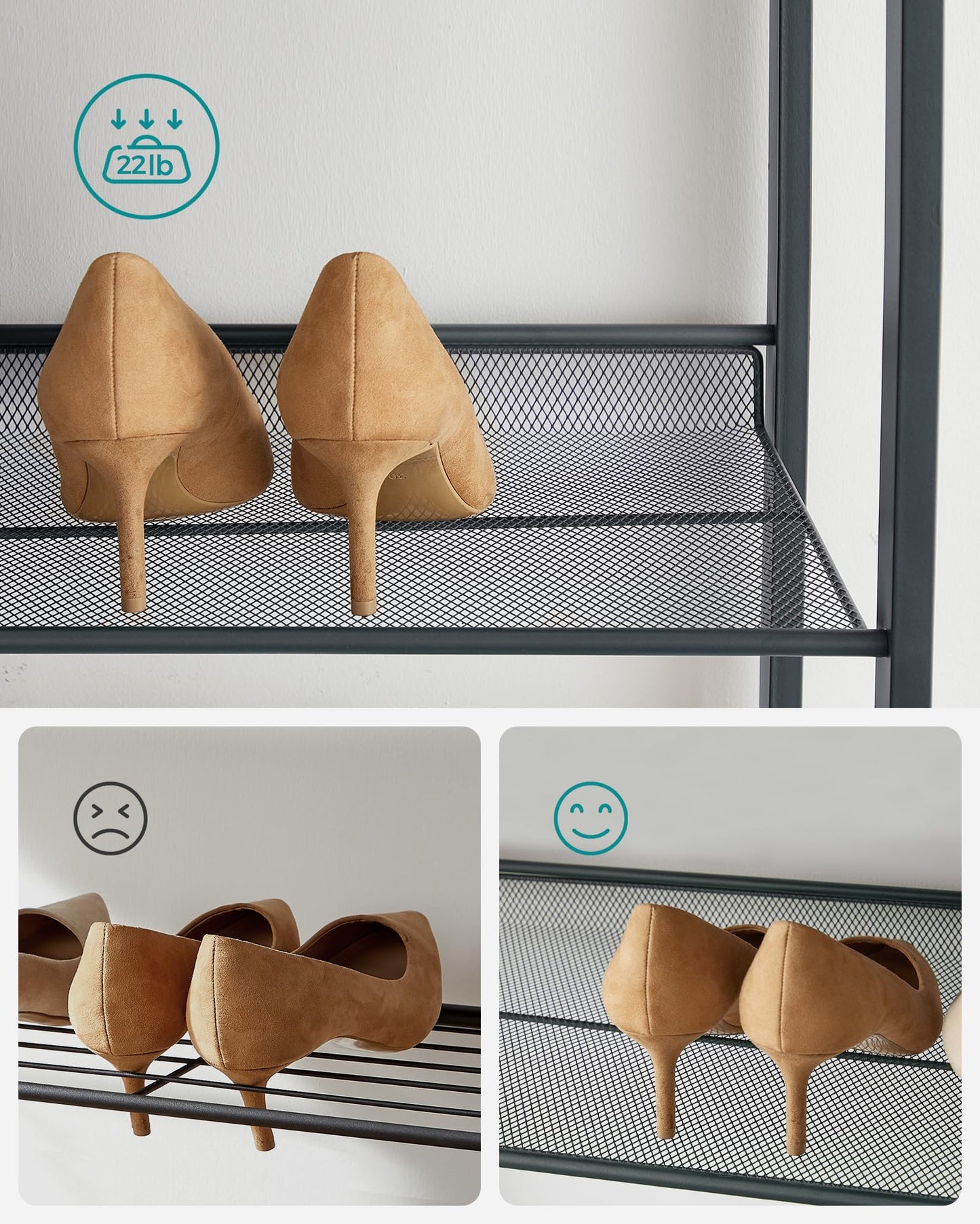 SONGMICS Shoe Rack, 12-Tier Shoe Organizer, Metal Rack for Garage, Set of 2, 6-Tier Stackable Shelf, with Adjustable Flat or Angled Shelves, Holds 48-60 Pairs, Bronze ULMR12A