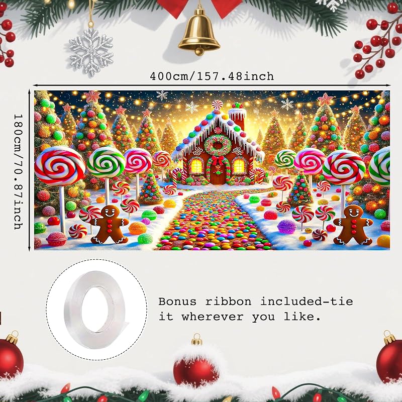 Nuxovilar Christmas Garage Door Cover 6x13 Ft - Polyester, Reinforced Grommets, Double-Sided Graphics, Variation hd05159