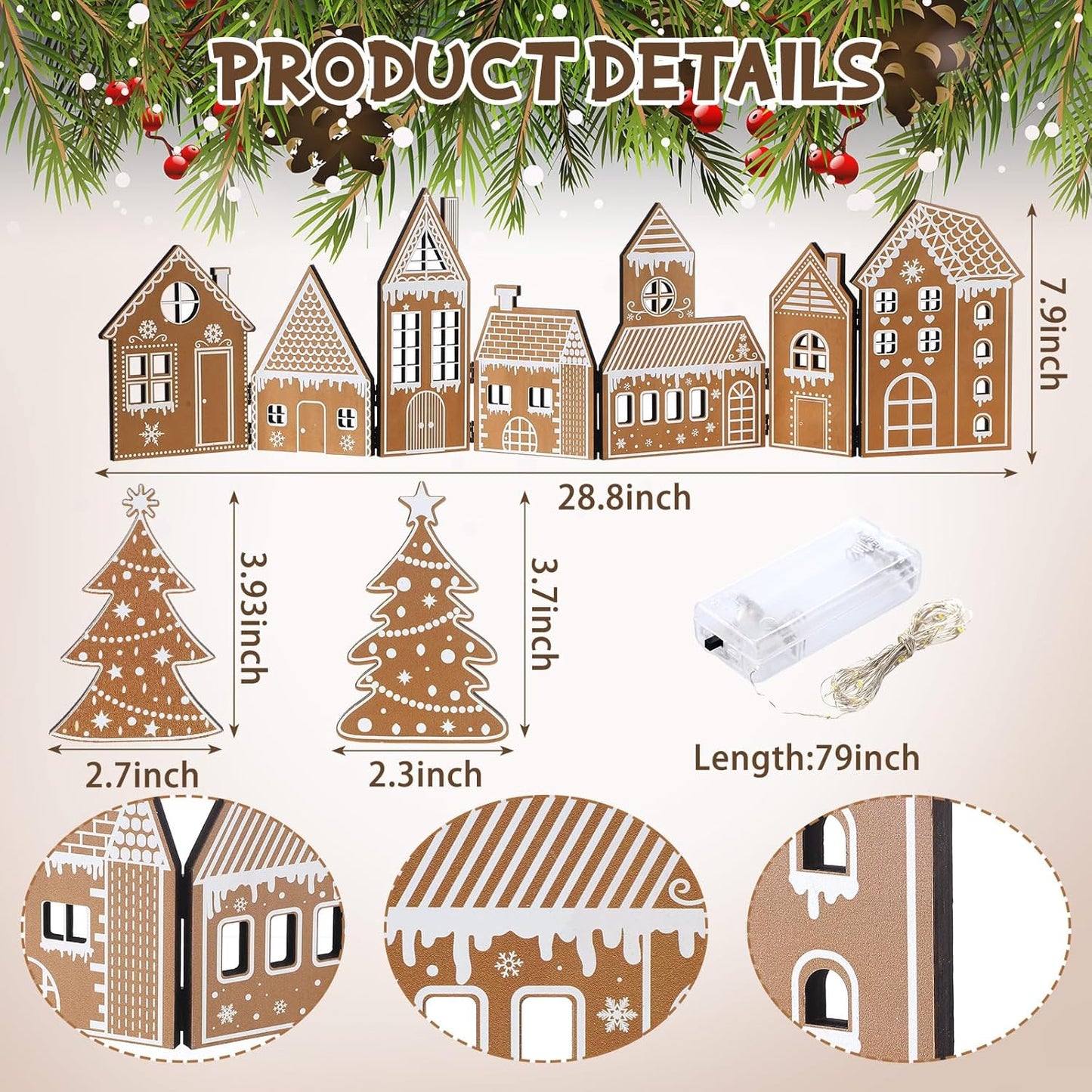 Retisee Christmas Gingerbread House Decorations Set - Foldable Design with LED Light & 2 Trees | Yellow