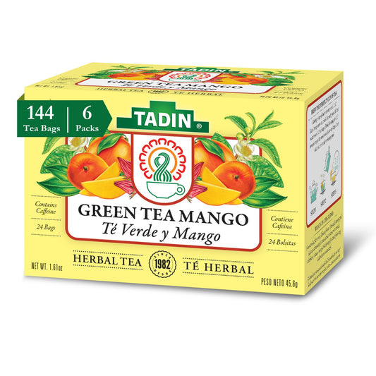 Tadin Mango Green Tea, Herbal Tea, Green Tea Bags, Caffeinated Tea, Tea Bags Individually Wrapped, 24 Tea Bags, Pack of 6