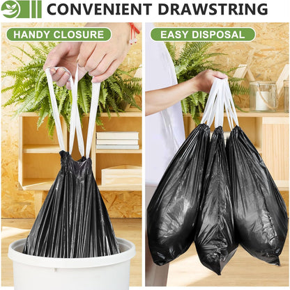 Skiennix 4 Gallon Small Trash Bags - Tear-Free Drawstring Liners for Bathroom & Home | 132 Count, Black