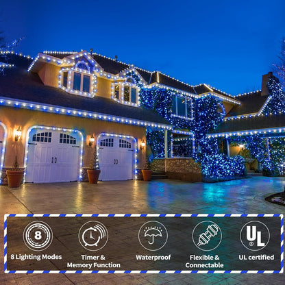 Skiennix 150ft LED Rope Lights - Waterproof, Connectable & Flexible Tube Lights for Indoor/Outdoor Decor | 8 Modes, White & Blue