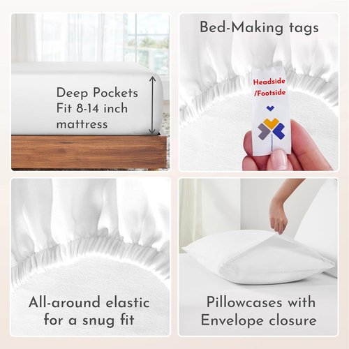 California Design Den King Size Sheets Set - 100% Natural Cotton, Soft Sateen Weave, Deep Pockets (White)