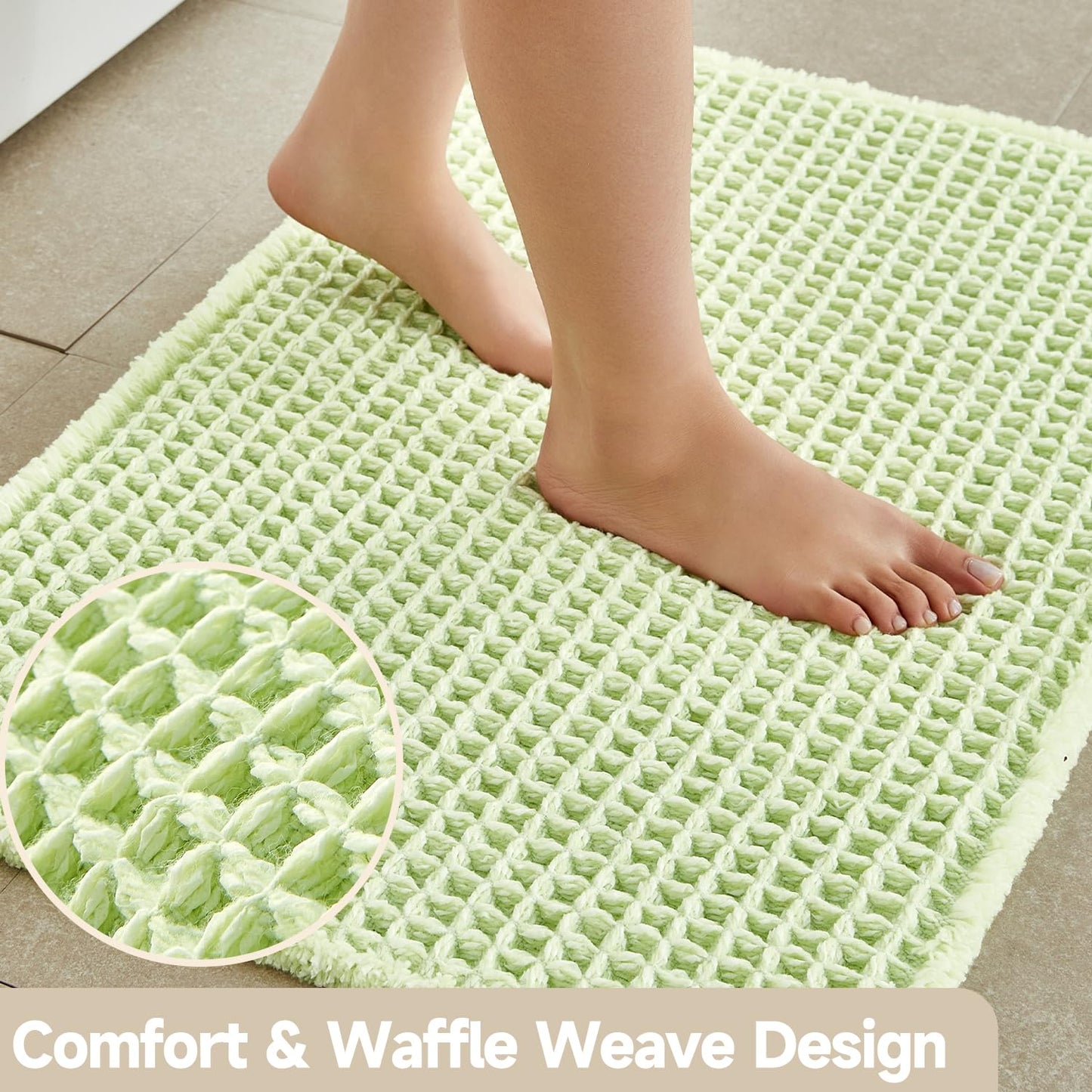 TYUU Waffle Bath Mat, Boho Bathroom Rugs Non Slip Washable Super Absorbent Quick Dry Cute Bath Mat Farmhouse Bathroom Decor, 48"x24" Pale Green