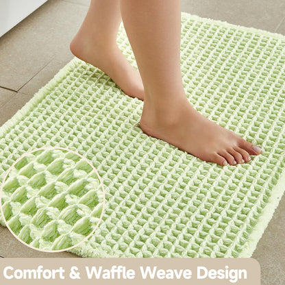 TYUU Waffle Bath Mat, Boho Bathroom Rugs Non Slip Washable Super Absorbent Quick Dry Cute Bath Mat Farmhouse Bathroom Decor, 48"x24" Pale Green