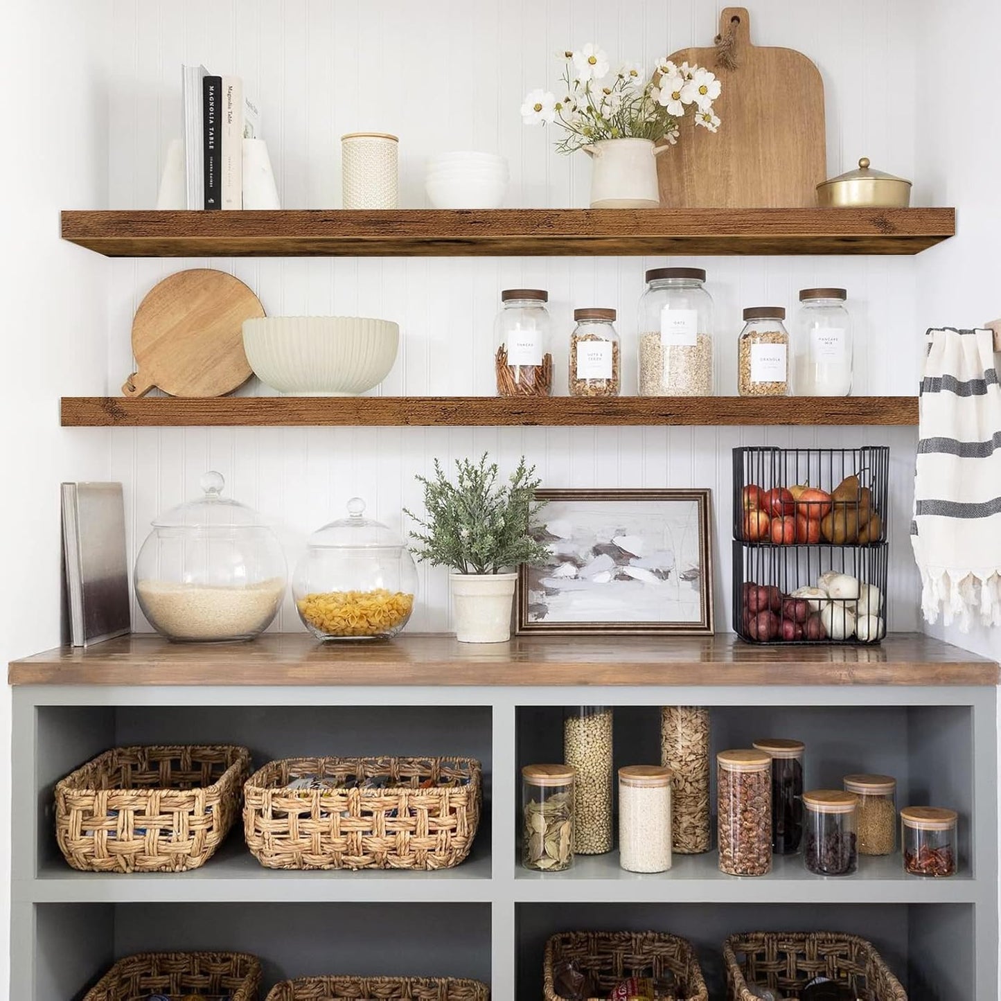 QEEIG Floating Wall Shelves - Extra Long Rustic Brown Set of 2 | 47.2" x 9.3" for Home Decor & Display
