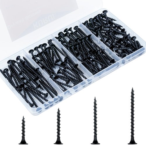 KURUI Drywall Screws Assortment Kit - #6 Black Wood Screws for Sheetrock | 165-Piece Picture Hanging Set