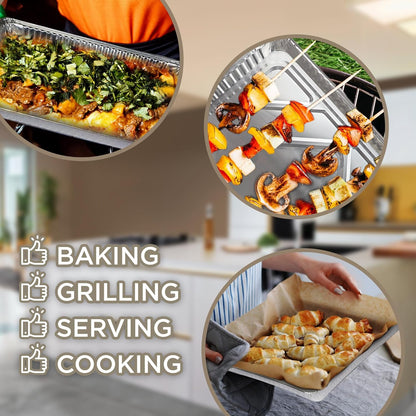 PlasticPro Aluminum Pans - Heavy-Duty Disposable Cookie Sheets | 100 Pack, 13 x 17 Inches