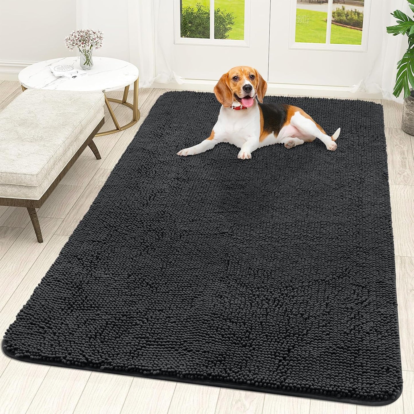 OLANLY Dog Door Mat - Absorbent Non-Slip Chenille Mat for Muddy Paws - 59x35 Dark Grey Indoor Carpet