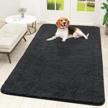 OLANLY Dog Door Mat - Absorbent Non-Slip Chenille Mat for Muddy Paws - 59x35 Dark Grey Indoor Carpet