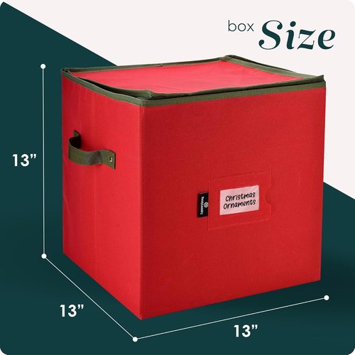 Handy Laundry Christmas Ornament Storage | Holds Up to 64 Ornaments, Adjustable Dividers & Zippered Top - Red