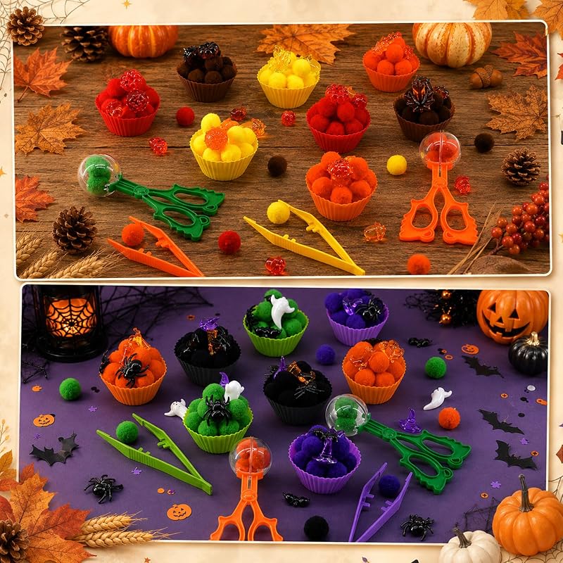 Fall Halloween 302-Piece Sensory Bin Set for Sorting & Counting – Includes Pumpkins, Ghosts, Leaves