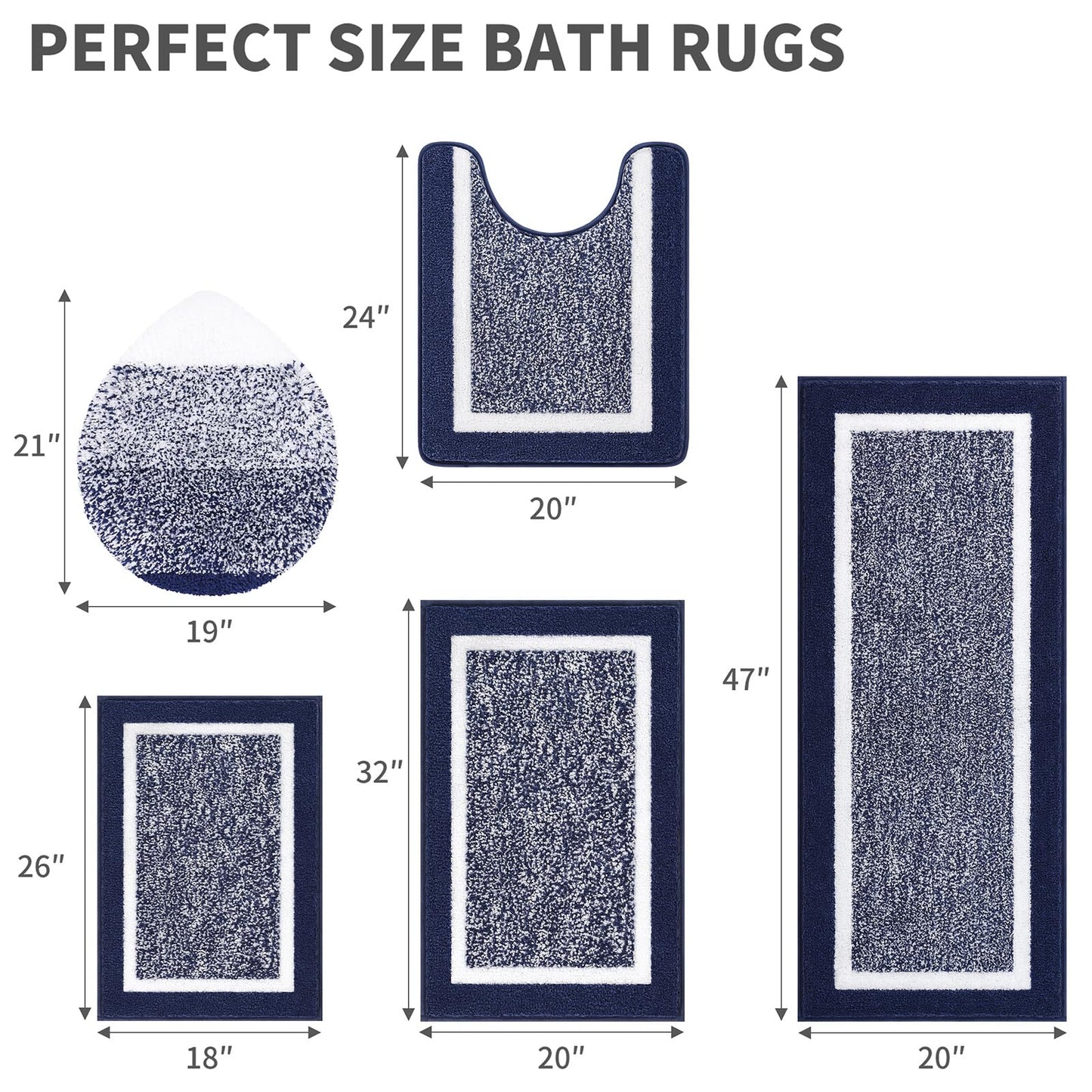 Pauwer Bathroom Rugs Sets 5 Piece with Lid Cover Bathroom Shower Rugs with U-Shaped Contour Toilet Mat Absorbent Microfiber Plush Bath Mats Non Slip Bath Rugs Machine Washable Bathroom Floor Mats