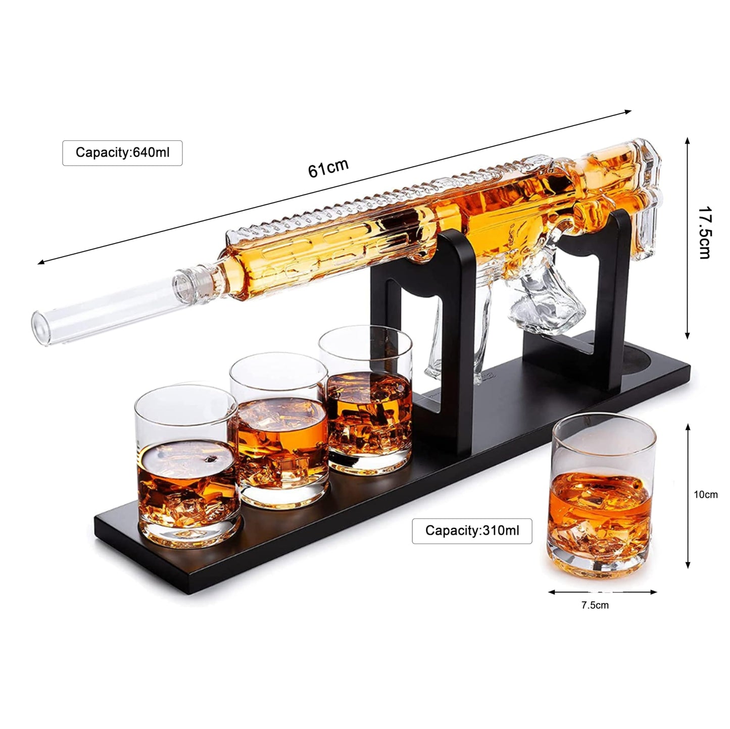 Gifts for Men Dad, Whiskey Decanter Set - AR Limited Edition, Silencer Stopper - 800 ml & 4, 12oz Whisky Glasses - Father Birthday Gift - Drinking Party, Liquor, Vodka Tik Tok Decanter