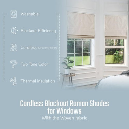 Everyday Celebration 100% Blackout Cordless Roman Shades - Thermal Insulated Window Blinds for Indoor Use, Vanilla, 36” W x 64” H
