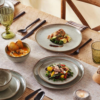 KINGSTONE 24-Piece Stoneware Dinnerware Set - Handcrafted Rustic Porcelain Plates & Bowls for 8 | Scratch Resistant, Microwave & Dishwasher Safe, Grey