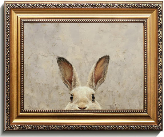 Uniro Vintage Gold Framed Wall Art - Easter Bunny Canvas Oil Painting Poster | Rustic Home Decor - 9x12 Inch