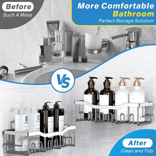 EUDELE Stainless Steel Shower Caddy - Rustproof No Drill Adhesive Organizer | XL Capacity for Bathroom & Kitchen