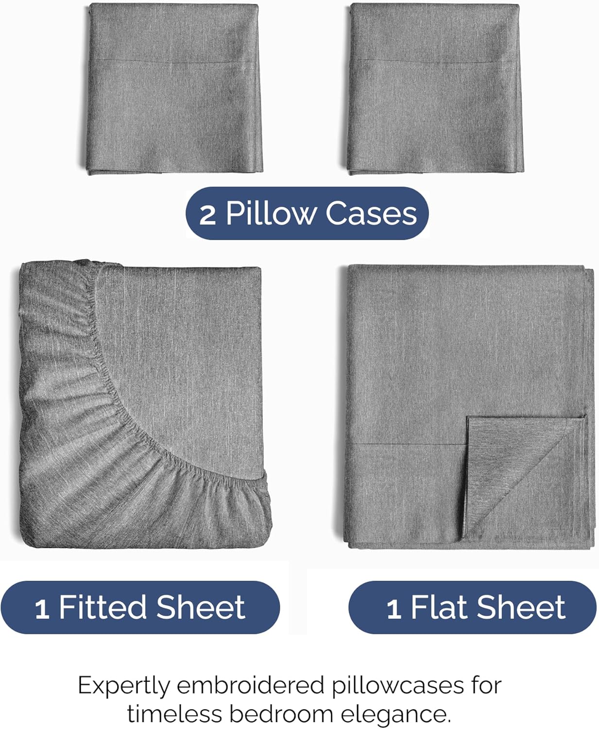 Queen Size 4-Piece Sheet Set | Skiennix Comfy Breathable Cooling Bed Sheets - Soft, Wrinkle-Free Grey