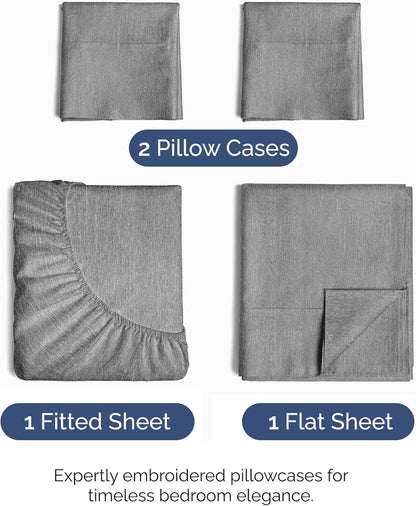 Queen Size 4-Piece Sheet Set | Skiennix Comfy Breathable Cooling Bed Sheets - Soft, Wrinkle-Free Grey