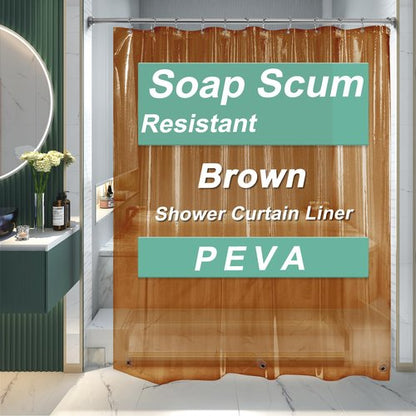 AmazerBath Transparent Brown Shower Curtain, 72x72, Lightweight Plastic, Waterproof Shower Liner for Bathroom with 3 Magnets and 12 Grommets