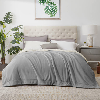 Walensee Sherpa Fleece Blanket (King Size 108”x90” Ash Grey) Plush Throw Fuzzy Super Soft Reversible Microfiber Flannel Blankets for Couch, Bed, Sofa Ultra Luxurious Warm and Cozy for All Seasons