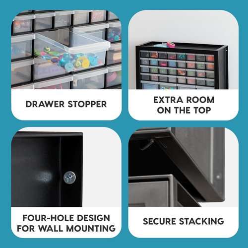 IRIS USA 44-Drawer Organizer Cabinet - Stackable Storage for Screws, Nuts, Bolts & Crafts - Black