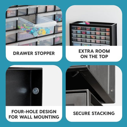 IRIS USA 44-Drawer Organizer Cabinet - Stackable Storage for Screws, Nuts, Bolts & Crafts - Black