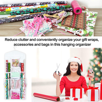 SumDirect Double-Sided Gift Wrap Organizer - White Hanging Storage for Wrapping Paper & Gift Bags