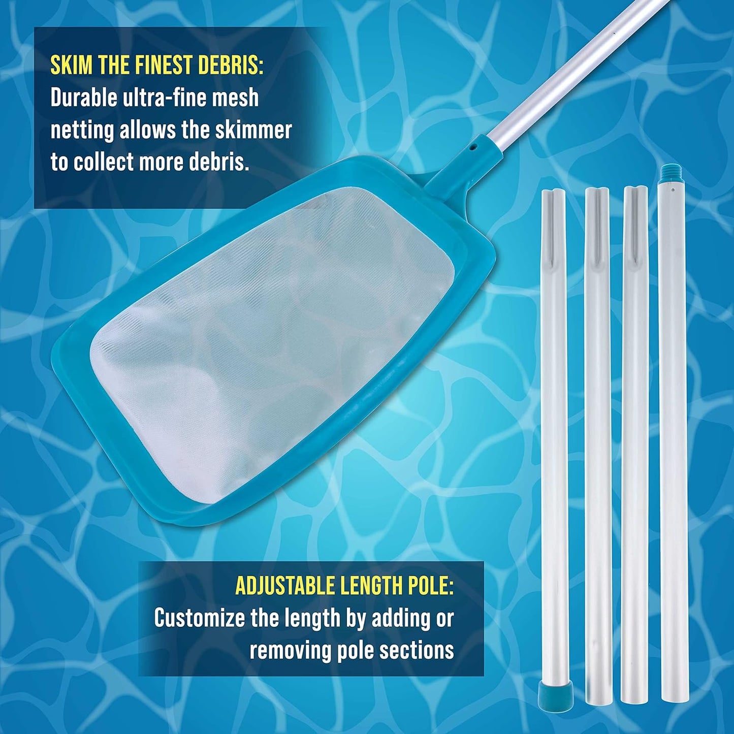U.S. Pool Supply 6-Foot Leaf Skimmer Net - Ultra Fine Mesh for Fast Debris Removal | Pool, Spa, Pond Cleaning