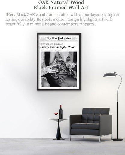 iHery Premium Framed Wall Art - Natural Black Oak 12x16in Retro Aesthetic Canvas Decor | Perfect for Girly Dorms & Living Rooms