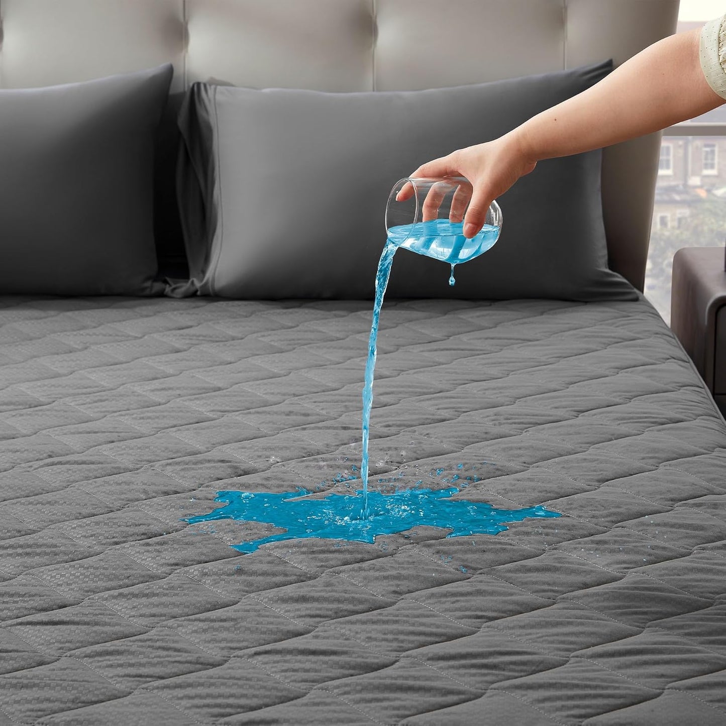 Sleep Zone Waterproof Mattress Protector Pad - Breathable Twin Mattress Topper with Deep Pockets | Hotel Quality, Grey