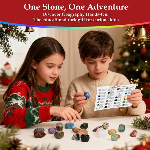 BABORUI Crystal Advent Calendar 2025 - Gemstone Countdown Box with 24 Unique Rocks | Perfect Holiday Gift for Kids and Families