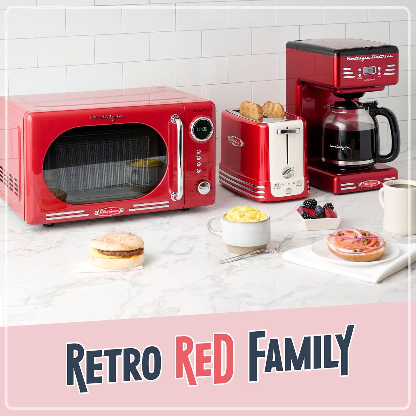Nostalgia Retro 2-Slice Toaster - Vintage Design, Crumb Tray, 5 Toasting Levels | Red